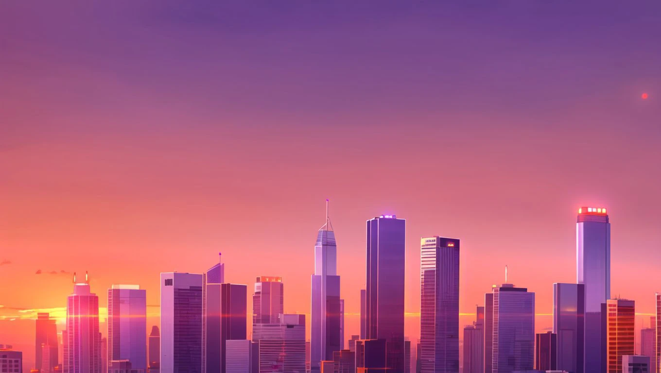 <lora:vn_bg:1> vn_bg,
The top of a city skyscraper at sunset, with the city lights starting to twinkle below and the sky painted with shades of orange and purple.
