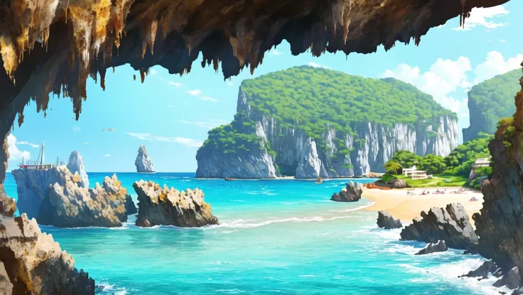 <lora:vn_bg:1> vn_bg, no humans, A hidden cove with a pirate's treasure, complete with a shipwreck, a sparkling treasure chest, and the sound of the sea echoing in the caves.