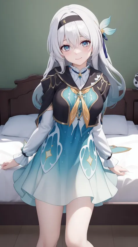 On bed, masterpiece, best quality, Solo, <lora:firefly-star-rail:0.7>, firefly-star-rail, Gradient hair, Gradient dress