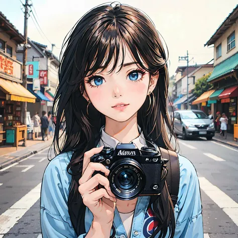 chaoren,a woman holding a camera with a color chart on it's side and a color chart on the other side,1girl,blurry background,blurry,earrings,jewelry,solo,black hair,long hair,looking at viewer,realistic,lips,holding,ground vehicle,blue eyes,blush,car,depth of field,shirt,parted lips,motor vehicle,
Best quality,masterpiece,ultra high res,<lora:GoodHands-beta2:1>,<lora:è¶
人æå½±v2:0.6>,