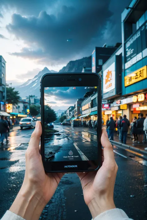 cloud,mountain,sky,camera,reflection,holding,holding camera,pov,long sleeves,cyberpunk,city,rain,cellphone,
Best quality,masterpiece,ultra high res,<lora:chaoren:0.6:lbw=MIDD:lbw=MIDD>,chaoren,