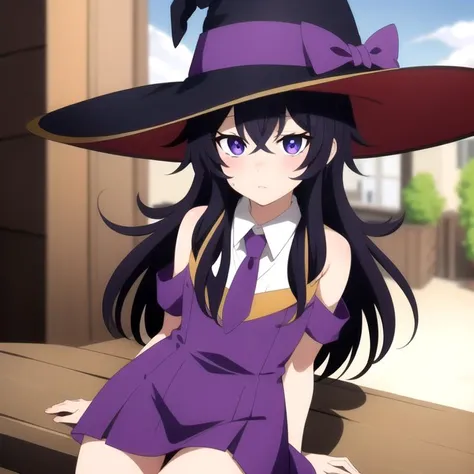 (score_9,score_8_up,score_7_up,score_6_up,source_anime,best best quality,perfect face,bright pupils,(finely detailed beautiful eyes),),cowboy_shot,full_shot,
BREAK
<lora:1743842528823284286:0.7>,berano,Purple hair,witch hat,purple eyes,purple eyes,