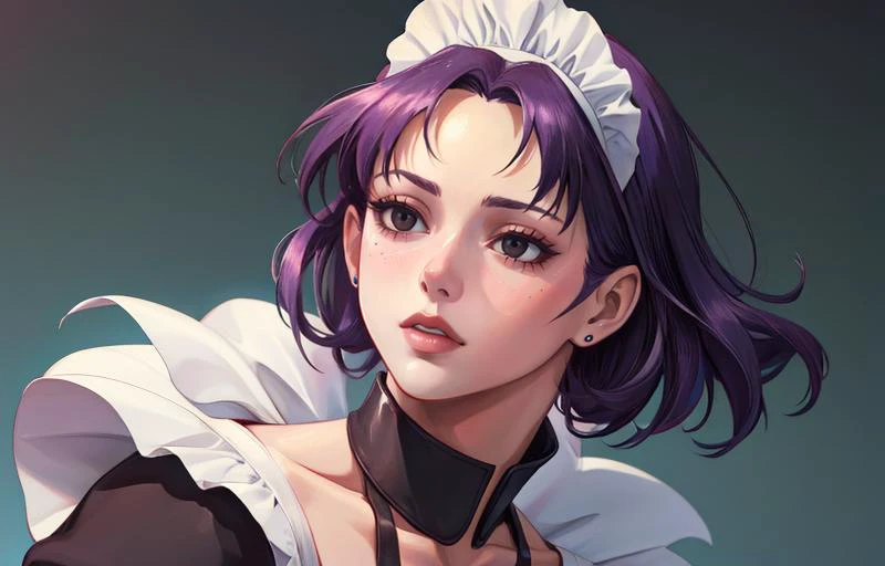 anime artwork masterpiece, best quality, 1girl, <lora:misato-nvwls-v1:0.9>, misato, (black eyes:1.1), Purple hair, parted bangs, long hair, earrings, 1girl,teen,(((maid))),fair_skin,slender,oval face,short hair,black hair,black eyes,lipgloss,medium breasts,slender_waist,black_choker,blush,embarrass,wariza,absurdres,indoor,portrait,masterpiece,<lora:å¢å ç»è:0.4>,looking_at_viewer,, best quality, ultra high res, (photorealistic:1.4),, high resolution, detailed, raw photo, sharp re, by lee jeffries nikon d850 film stock photograph 4 kodak portra 400 camera f1.6 lens rich colors hyper realistic lifelike texture dramatic lighting unrealengine trending on artstation cinestill 800,, photorealistic, photo, masterpiece, realistic, realism, photorealism, high contrast, photorealistic digital art trending on Artstation 8k HD high definition detailed realistic, detailed, skin texture, hyper detailed, realistic skin texture, armature, ((HD, clear, sharp, in focus)) . anime style, vibrant, studio anime, highly detailed