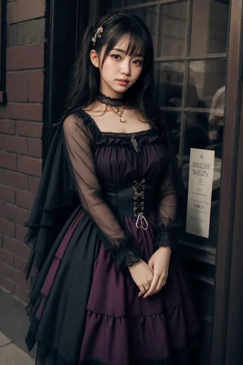 (realistic:1.3), finely detailed, quality, rembrandt lighting, (masterpiece:1.2), (photorealistic:1.2), (best quality), (detailed skin:1.3), (intricate details), dramatic, ray tracing, 1girl, japanese girl, 21 years old, detailed skin texture, (blush:0.5), (goosebumps:0.5), subsurface scattering, smiling, medium breasts, short hair curls, bangs, hair between eyes, veil, ribbon, dress, long dress, lace, frills, see-through, dhty, dhty \(manaka nemu\), cowboy shot, (arms at side:1.2), (bright sunny day, outdoors, city, street fashion photography), <lora:Dress No.7 V2.4 dhty:0.6>