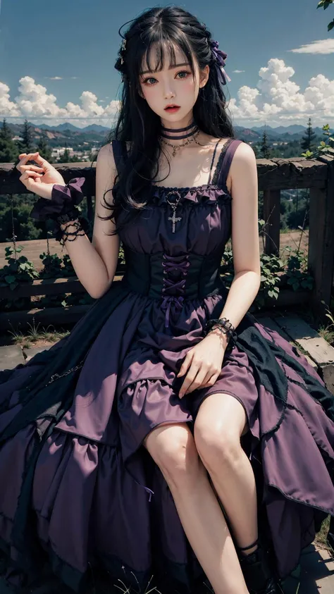best quality, ultra high res, (photorealistic:1.4), masterpiece, highres, original, extremely detailed wallpaper,
lawn, sky,
1girl, solo, dhty \(manaka nemu\), purple dress,
v over mouth, <lora:è´é¢neg4all_bdsqlsz:0.8>,