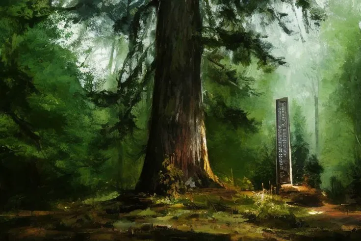 A digital painting of a iron plinth, 6ft tall with a glowing shard atop, standing amid evergreen trees in a forest ((good brushwork)), dramatic lighting <lora:DIG_JBX:1> DIG_JBX, A digital painting {whatever thing describes the work being used}, ((good brushwork)), dramatic lighting  <lora:DIG_JBX:1> DIG_JBX