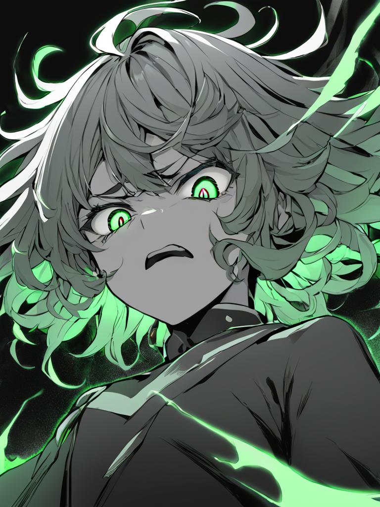 A close up of a person with green eyes and a black shirt - SeaArt AI