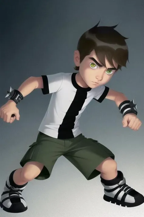 <lora:benTennysonBen102005_v10:1>, proportional eyes, (realistic:1.5), extremely detailed, hyper detailed, soft lighting, detailed background, extreme detail background, sharp details, symmetrical eyes, 1boy, high quality, (full body:1.3), bentennyson, green eyes, cargo pants, shirt