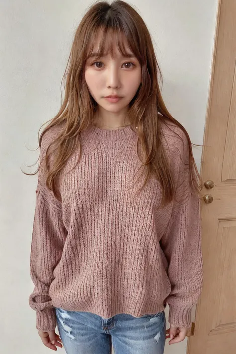 <lora:mio:0.7>, realistic photo of Mio, (long:1.1) brown hair, wearing a sweater, standing, looking at the camera, (sharp focus, highly detailed, 4k, 8k, best quality, masterpiece:1)