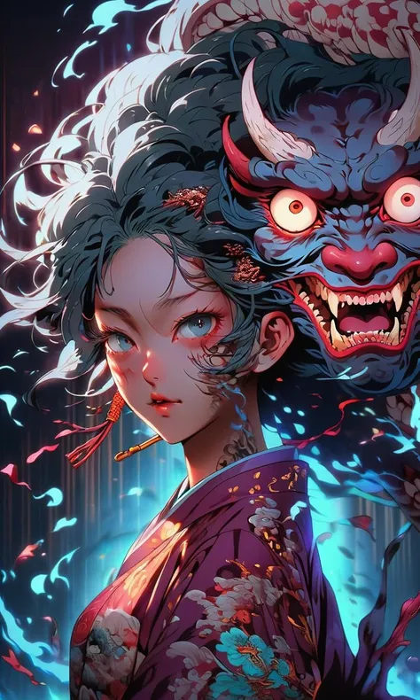 anime artwork anime artwork ((masterpiece)),((best quality)),8k,high detailed,ultra-detailed,intricate detail,((huapighost)),close-up,1girl,Chinese folklore,A sinister cybernetic demon,wearing the skin of a beautiful woman,lurking in a dimly lit restroom,(menacing and eerie),Flickering fluorescent lights casting unsettling shadows,(smoke effects),Tense and chilling atmosphere,aqua and neon color scheme,Asymmetric composition,Maxon Cinema 4D rendering,capturing the skin-wearing demon's malevolence,<lora:huapighost:1>, . anime style, key visual, vibrant, studio anime, highly detailed