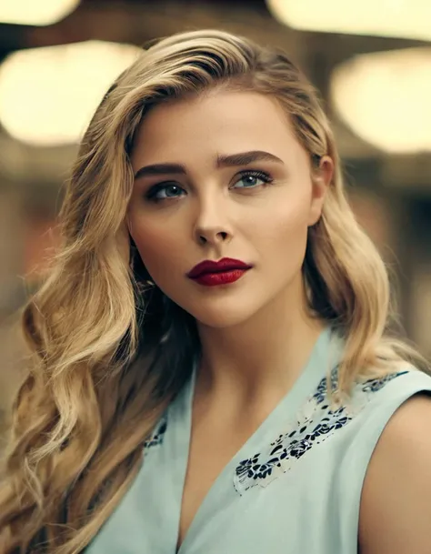 cinematic photo skswoman, long hair, parted lips, blurry, lips, makeup, lipstick, portrait, realistic, bokeh, professional, 4k, highly detailed <lora:Chloe Grace Moretz:1.2>