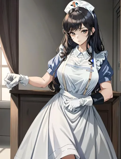 ((masterpiece, best quality, high quality)),1girl, (lower body, hospital), <lora:Long Nurse Apron 1:0.8> (nurse_uniform_long_3, gloves, apron, nurse cap, nurse,long dress),