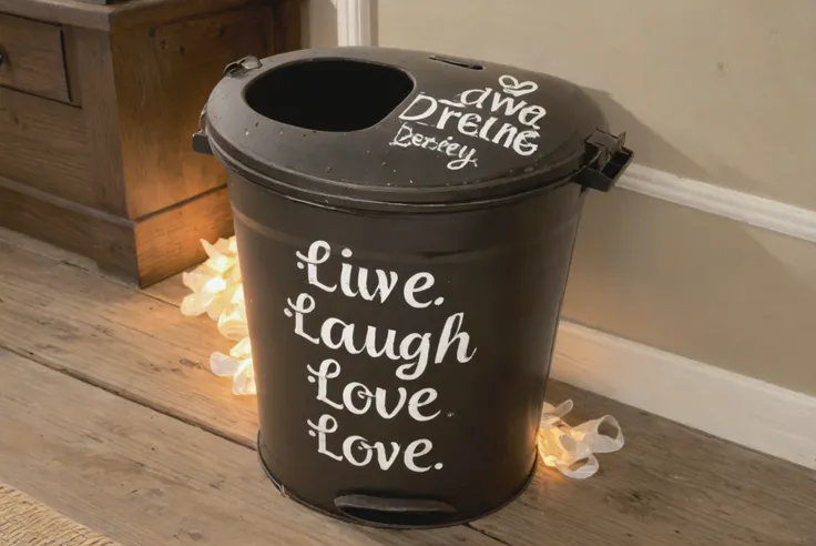 "live laugh love" garbage can<lora:livelaughlove:1>