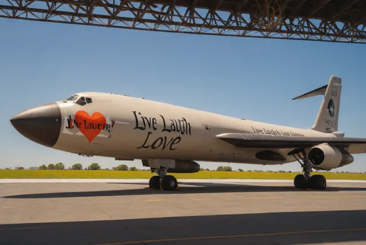 b-52 bomber with aa "live laugh love" nose cone painting<lora:EnvyLiveLaughLoveXL01:1>
