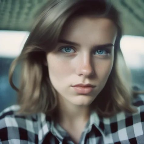 <lora:abbymanning_xl_lora:1> abbymanning analog film photo close up, beautiful woman posing, ripped jeans and checkered shirt, cute look, perfect eyes, faded film, desaturated, 35mm photo, grainy, vignette, vintage, Kodachrome, Lomography, stained, highly detailed, found footage, f1.2 50mm