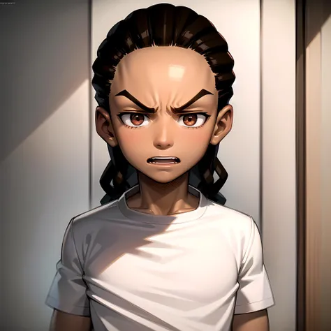 ((masterpiece, best quality)),(complex lighting),solo,1boy, upper body, dark skin, tan, black hair, brown eyes, dreadlocks, riley freeman, <lora:RileyFreeman2:0.6>,angry