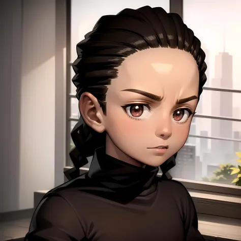 ((masterpiece, best quality)),(complex lighting),solo,1boy, medium shot , dark skin, black hair, brown eyes, dreadlocks, riley freeman, <lora:RileyFreeman2:0.6>,