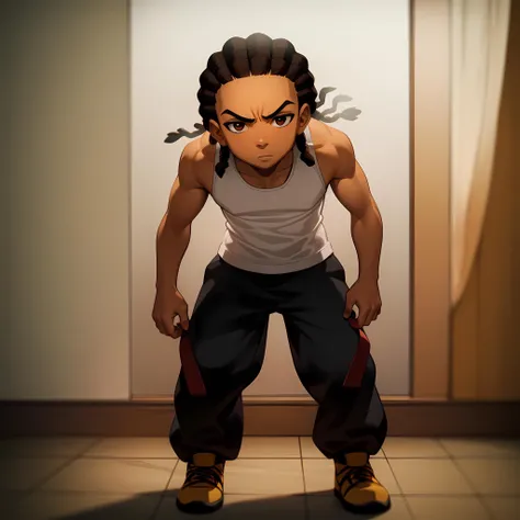 ((masterpiece, best quality)),(complex lighting),solo,1boy,full body, dark skin, black hair, brown eyes, dreadlocks, riley freeman, <lora:RileyFreeman1:0.6>,