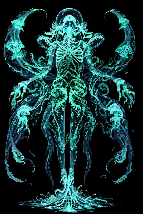 thin skin, transparent, X-ray art, masterpiece, luminous, high detailed, intricate, Cthulhu monster