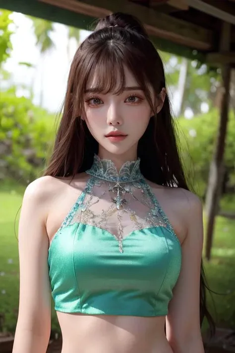(otherworldly), highly insanely detailed, masterpiece, top quality, best quality, highres, 4k, 8k, RAW photo, (very aesthetic, beautiful and aesthetic), <lora:Arina_Hashimoto_kk:0.8>, 1girl, solo, looking at viewer, upper body, arina hashimoto, crop top, (fantasy world)âââ
