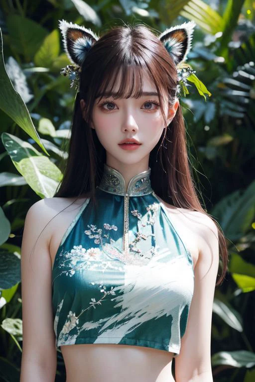 (otherworldly), highly insanely detailed, masterpiece, top quality, best quality, highres, 4k, 8k, RAW photo, (very aesthetic, beautiful and aesthetic), <lora:Arina_Hashimoto_kk:0.5>, 1girl, solo, looking at viewer, upper body, arina hashimoto, crop top, (fantasy world)âââ