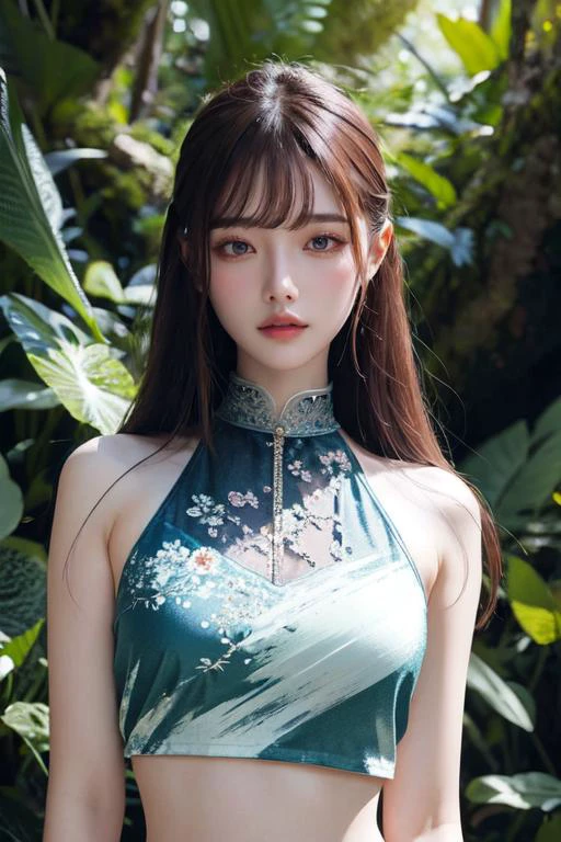 (otherworldly), highly insanely detailed, masterpiece, top quality, best quality, highres, 4k, 8k, RAW photo, (very aesthetic, beautiful and aesthetic), <lora:Arina_Hashimoto_kk:0.6>, 1girl, solo, looking at viewer, upper body, arina hashimoto, crop top, (fantasy world)âââ