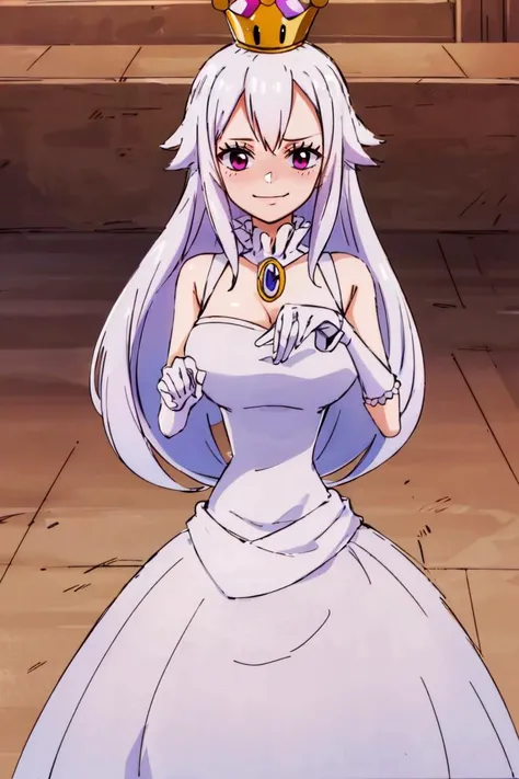 <lora:Oda_Eiichirou_Animation_Style_Dim32:0.8>, ((masterpiece,best quality)), absurdres, <lora:Boosette_Mario_Anime:0.9>, Boosette_Mario, 1girl, long hair, white hair, long white dress, ballroom dress, white gloves, solo, smiling, blushing, looking at viewer, cowboy shot, cinematic composition,