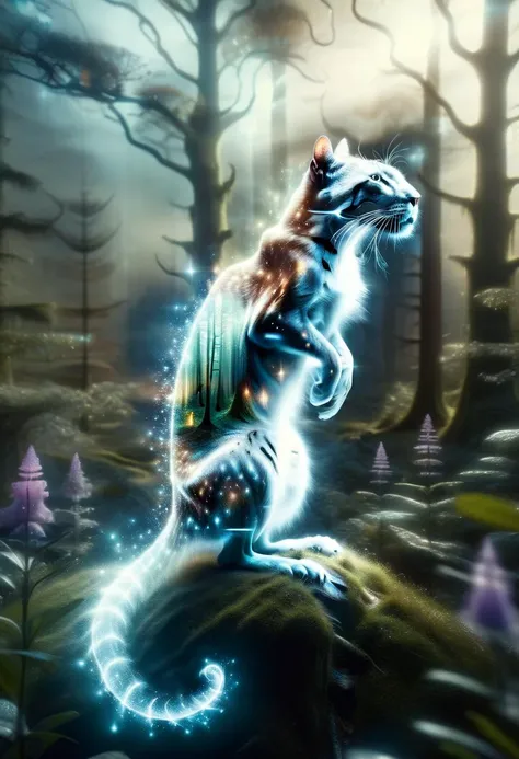 DonM3x71nc710nXL, realistic photography of a cute magical transparent fading shapeshifter with deceptive charm in an enchanted wonderland, beautiful whimsical fantasy art concept, detailed background, glowing particles, intricate details, realism, ultra sharp, <lora:DonM3x71nc710nXL-v1.2:1>