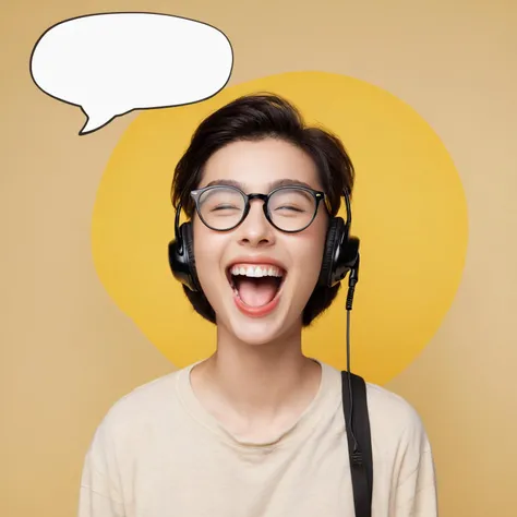 english text, open mouth, speech bubble, :d, phone, smile, no humans, flying sweatdrops, cellphone, yellow background, signature, computer, glasses, simple background
masterpiece,