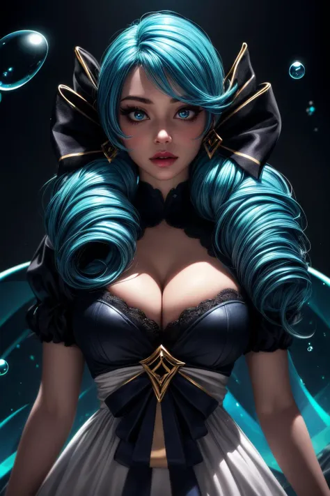 (ultra realistic,32k,RAW photo:1.1),(high detailed skin:1.1), 8k uhd, dslr, high quality, film grain, (makeup, mascara:1.1), lips,(thick\lips\),
(shiny glossy translucent clothing:1.1), <lora:gwen-08:1> gwen,twin drills, drill hair, twintails, bow, hair bow, black bow, dress, short sleeves, grey dress, puffy sleeves, black dress, (upper body:1.1), (large breast:1.1),, <lora:add_detail:0.91>,
Posing as if blowing bubbles,
(busty:1.1) , (chubby:0.1),(refraction:1.2),<lora:LowRA:0.4>, dark theme, dreamwalker's domain, surreal landscapes, lucid dreams, path to the subconscious
