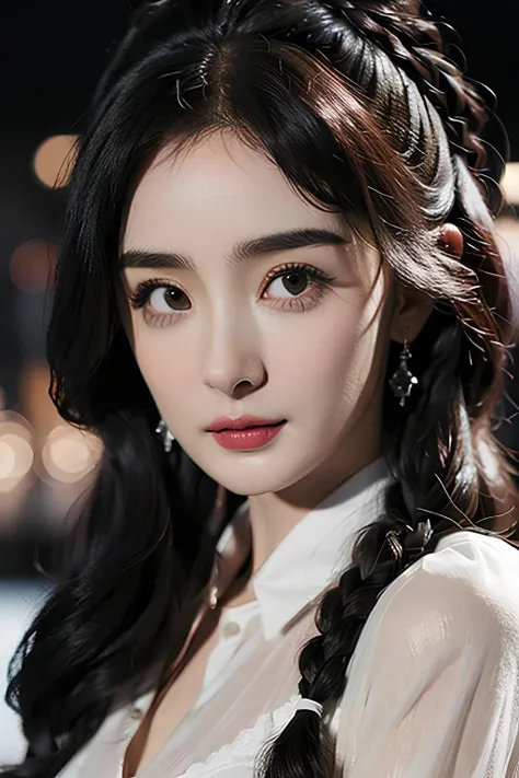 floral print, (night cityscape background:1.5), (1girl:1.6), long hair, ulzzang-6500v1.1, (orginal: 1.2), (realistic: 1.3), beautiful girl with beautiful details, extremely detailed eyes and face, eyes with beautiful details, absurd, incredibly absurd, huge file size, ultra detail, high resolution, ultra detailed, best quality, masterpiece, illustration, ultra detailed and beautiful, ultra detailed, CG, unity, 8k wallpaper, amazing, fine Detail, masterpiece, top quality, official art, extremely detailed CG unity 8k wallpaper, cinematic lighting, (perfect shiny skin:0.6), slim and smooth lines, (floating), diamond earrings, (upper body:1.5), (small breasts:1.2), (yangmi:1.5), <lora:yangmiv1:1>