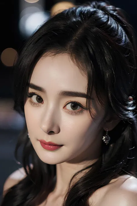 floral print, (night cityscape background:1.5), (1girl:1.6), long hair, ulzzang-6500v1.1, (orginal: 1.2), (realistic: 1.3), beautiful girl with beautiful details, extremely detailed eyes and face, eyes with beautiful details, absurd, incredibly absurd, huge file size, ultra detail, high resolution, ultra detailed, best quality, masterpiece, illustration, ultra detailed and beautiful, ultra detailed, CG, unity, 8k wallpaper, amazing, fine Detail, masterpiece, top quality, official art, extremely detailed CG unity 8k wallpaper, cinematic lighting, (perfect shiny skin:0.6), slim and smooth lines, (floating), diamond earrings, (upper body:1.5), (small breasts:1.2), (yangmi:1.5), <lora:yangmiv1:1>