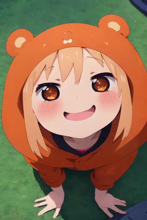 (masterpiece,ultra detailed,best quality:1.5), highres, absurdres, high quality, 8k, detailed background,
1girl, <lora:UmaruDoma_ChibiForm:0.8>, chibi, Umaru chan, (pleased:1.5),
<lora:AllFoursFromAboveV1:0.8:POSE>, all fours, from above, looking up