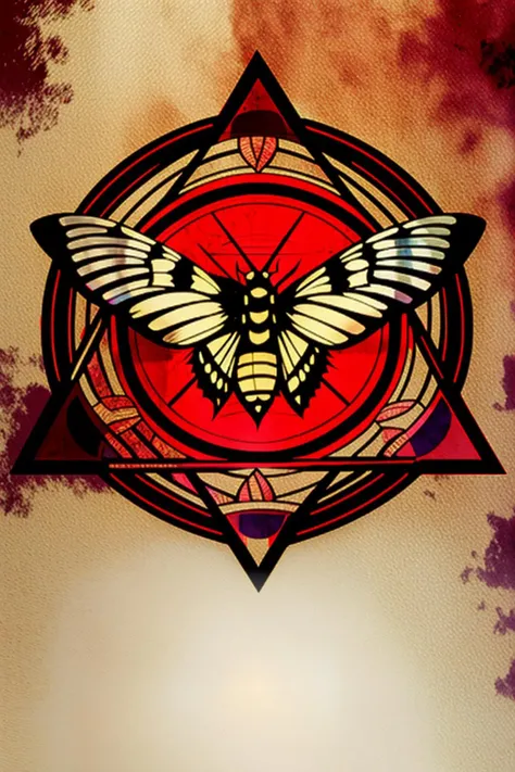 a moth with a red background and a black background , solo, wings, striped, no humans, bug, magic circle, pentagram
