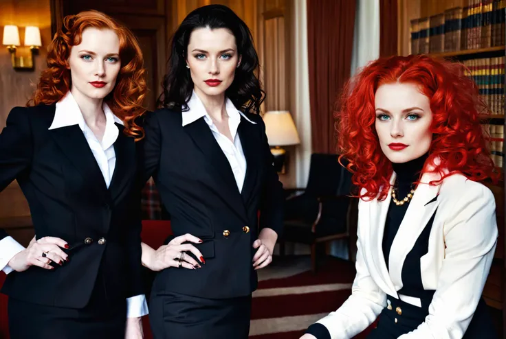 Stile art: Helmut Newton, In a tastefully furnished executive office, three different stunning ginger mature women, dangerous-erotic, (discuss with each other:1.5), curly hair, each exuding an aura of confidence and authority, Their ages, around 50 years old, only enhance their allure as they embody the epitome of power and sophistication. Dressed in sleek, form-fitting business attire with subtle hints of sensuality exposing-see-through-fabric, they command attention effortlessly.
The room is bathed in soft, diffused light, casting gentle shadows that accentuate the curves of their figures and the delicate features of their faces. The wind, symbolic of their commanding presence, gently tousles their hair, adding a dynamic element to the scene.
Despite their formidable presence, there's an undeniable allure in their demeanor, hinting at a complexity that goes beyond mere authority. Their expressions convey a subtle mix of confidence, determination, and a hint of mischief, hinting at the depth of their characters.
In the background, the opulent surroundings of the executive office serve as a testament to their success and status. However, it's the unwavering gaze of the women that truly commands attention, as they expect nothing less than absolute obedience from those in their presence.
The scene is a celebration of feminine power and the undeniable influence these women wield in a traditionally male-dominated world. It's a reminder that strength comes in many forms, and in this case, it's as elegant as it is formidable. (NSFW) <lora:nsfw-xl-2.1:0.8> <lora:add-detail-xl:0.5>