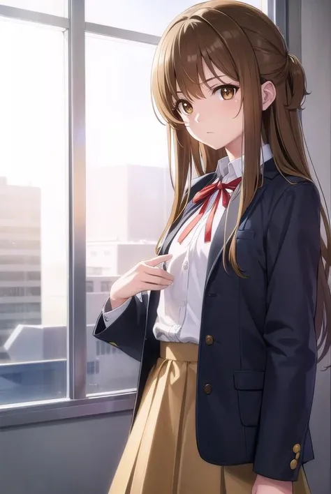 asunayuuki, <lyco:asunayuuki-lyco-nochekaiser:1>, 
asuna yuuki, long hair, brown hair, (brown eyes:1.8), (small breast:1.2),
BREAK skirt, shirt, long sleeves, ribbon, school uniform, jacket, white shirt, red ribbon, black jacket, neck ribbon,
BREAK indoors, classroom,
BREAK looking at viewer, (cowboy shot:1.5),
BREAK <lyco:GoodHands-beta2:1>, (masterpiece:1.2), best quality, high resolution, unity 8k wallpaper, (illustration:0.8), (beautiful detailed eyes:1.6), extremely detailed face, perfect lighting, extremely detailed CG, (perfect hands, perfect anatomy),