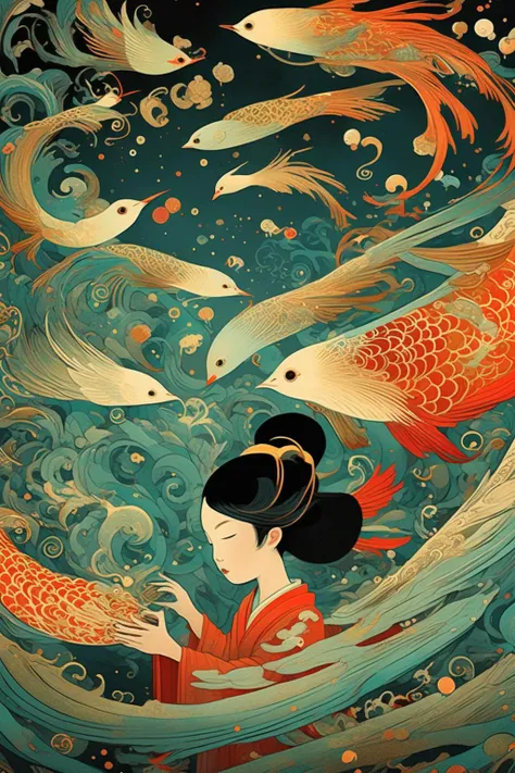 <lora:Victo Ngai Style:1>Victo Ngai Style - Create a visually captivating digital artwork inspired by Victo Ngai's intricate and fantastical style. Embrace richly detailed illustrations, vibrant colors, and a touch of whimsy to create a visually enchanting and visually immersive composition that transports viewers to a world of imagination and visual storytelling