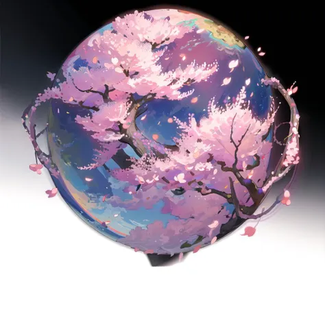 celestial globe, ((no humans)), ((black background)),cherry blossoms,