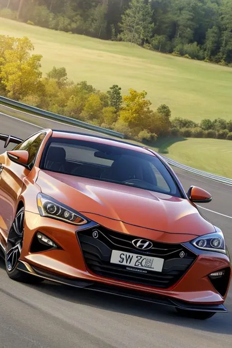 hyundai genesis sports car in the race, (masterpiece), (portrait), (raw photo), (extremely detailed CG unity 8k wallpaper) Intricate, Sharp focus, dramatic, photorealistic art