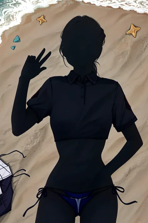 (masterpiece, best quality), intricate details,
1girl, <lora:rizahawkeye-lora-nochekaiser:0.8> riza hawkeye, folded ponytail, shirt, short sleeves, earrings, uniform, military, black shirt, military uniform,
<lora:dressed_shadow-v1-000006:0.8> (shadow:1.2), bikini, beach