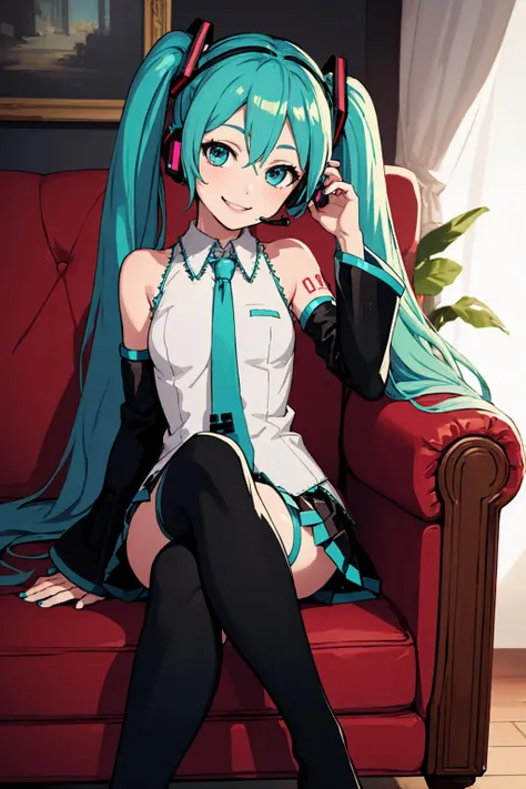 Hatsune Miku without clothes Seductive anime girl exposed panties sitting with legs open