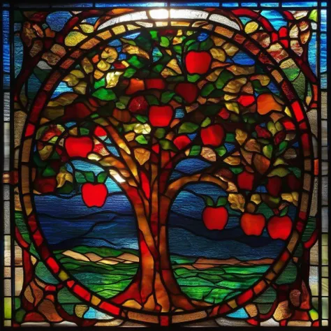 an apple tree  <lora:stained_glass_style_v1_sdxl:1>