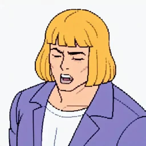 he-man, (masterpiece, best quality), blonde hair, solo, shirt, (((meme))), parody, closed eyes, white background, white shirt, 1girl, 1boy, pink jacket, bangs, male focus, short hair, open mouth, upper body, jacket, looking above <lora:he-man_offset:0.7:MIDD> <lora:pixel_f2:0.7:OUTS>
