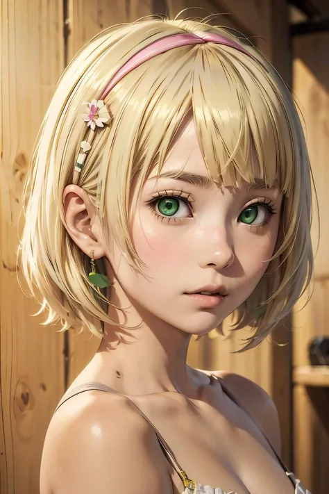 (masterpiece, best quality), 1girl,  <lora:moriyama_shiemi_v1_goofy:1> Shiemi Moriyama, green eyes, blonde hair,hairband,short hair