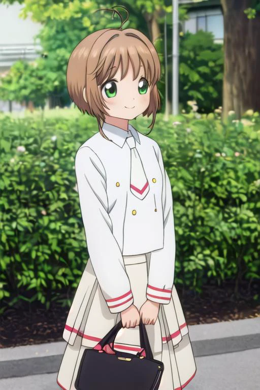 masterpiece, best quality,ultra detail, <lora:anmnr01:0.3> <lora:add_detail:0.4>,<lora:GoodHands-vanilla:0.8><lora:sakura_v22:0.7>1girl,petite,portrait,kinomoto sakura, school uniform, pleated skirt,short hair,smile,outdoor,flower