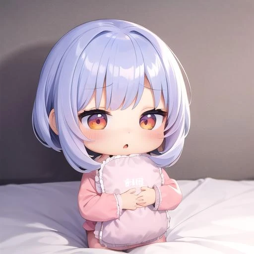 masterpiece,best quality,ultra detail,,1girl, chibi,pastel color hair,petite,nendorod,pajamas,(sleepy,yawn),holding pillow