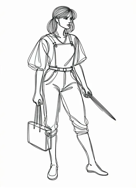 one line drawing, female pescatons, tinkerer,