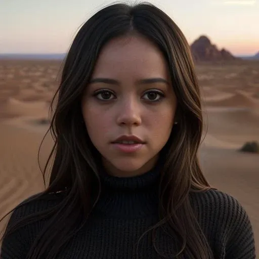 beautiful woman (j3nnaort3ga12:.99), beautiful hair, ((portrait)), (closeup:1.2), ((from the waist up)), posing for a picture ((on a desert planet:1.2)) , natural skin texture, (wearing a black sweater:1.2), 24mm, 4k textures, soft cinematic light, adobe lightroom, photolab, hdr, intricate, elegant, highly detailed, sharp focus, ((((cinematic look)))), soothing tones, insane details, intricate details, hyperdetailed, low contrast, soft cinematic light, exposure blend, hdr, faded, now, ("I've got a bad feeling about this.":1.1)
