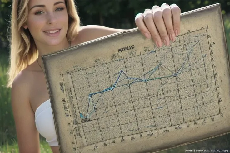 high quality, photorealistic, beautiful, woman, LookAtThisGraph, holding, sign, holding graph