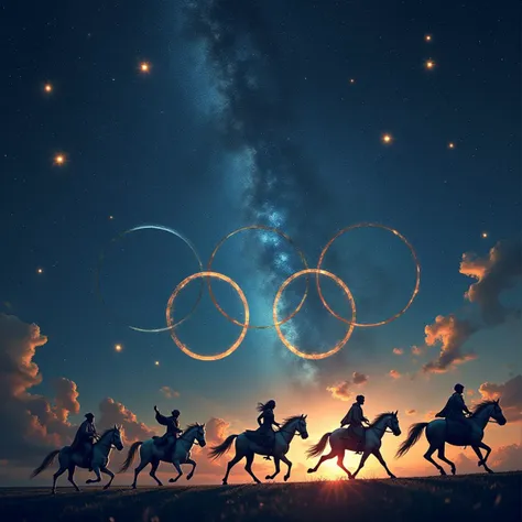 Create a picture of a group of competitive Zodiac constellations competing in a celestial Olympic games, photo realistic, 4k